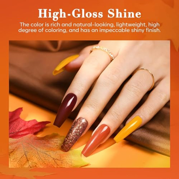 Azurebeauty Fall Dip Powder Nail Set Yellow Orange Gold Red Shimmery Green Glitter 6 Colors Dipping Powder Starter Kit French Nail Art Manicure Diy Salon No Need Nail Lamp Cured