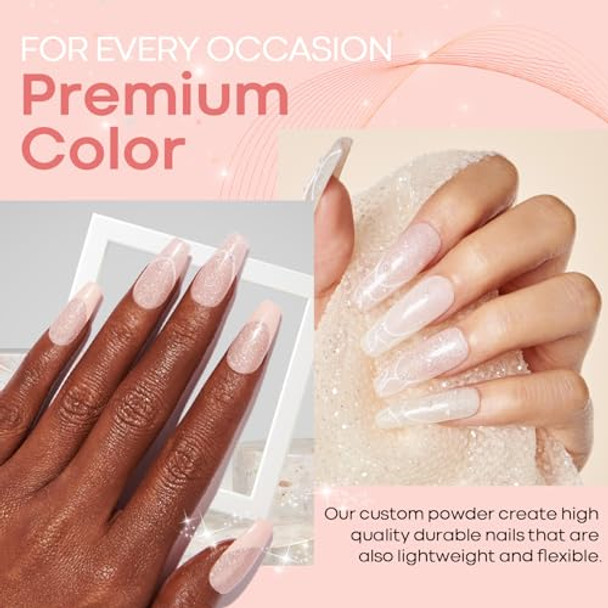 Azurebeauty Dip Powder - Peachy Pink Shimmer Color 2Oz/56G Shiny Rose Pink Glitter Dipping Powder Crystal French Nail Art Starter Manicure Salon Diy Home