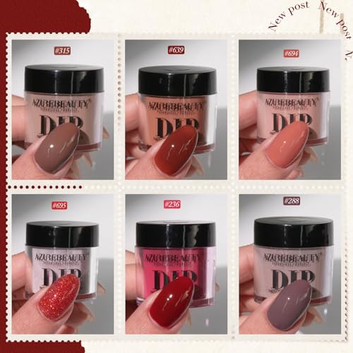 Azurebeauty Dip Powder Fall Brown Red Glitter 6 Colors Dipping Powder Starter Kit French Nail Art Manicure Diy Salon For Women No Need Nail Lamp Cured