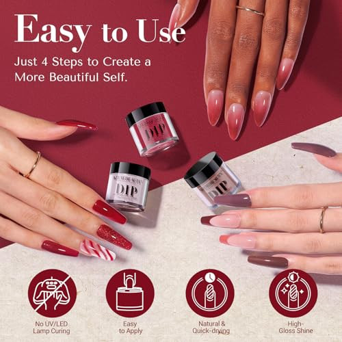 Azurebeauty Dip Powder Fall Brown Red Glitter 6 Colors Dipping Powder Starter Kit French Nail Art Manicure Diy Salon For Women No Need Nail Lamp Cured