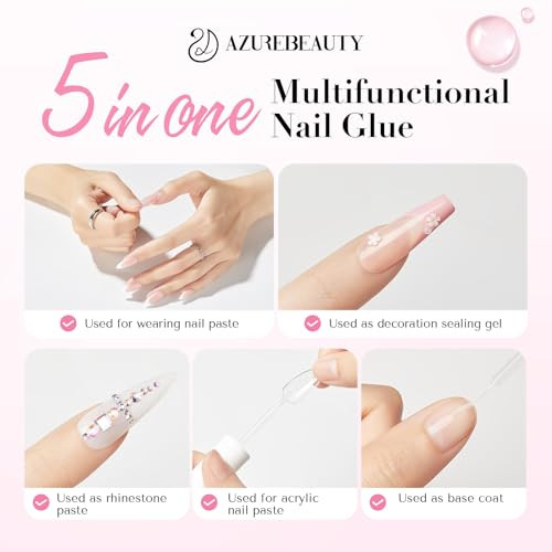 Azurebeauty 30Ml Nail Glue 5 In One For Strong Nail Tipspress On Nails And Repairs Natural Nails Bond For Acrylic Nails No Uv Lamp Needed