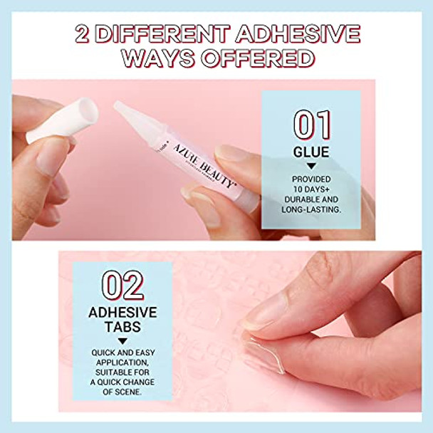 Azurebeauty Extra Long Press On Nails Coffin Ballerina Classic Red Fake Nails Kit Acrylic Stick On Nails For Women And Girls Azurebeauty 24Pcs Reusable False Nails