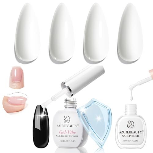 Azurebeauty Warm White Nail Polish & Top Coat – Quick Dry Long-Lasting Natural Glossy Finish For Diy Manicure & Nail Art Salon Quality 10Ml For Women