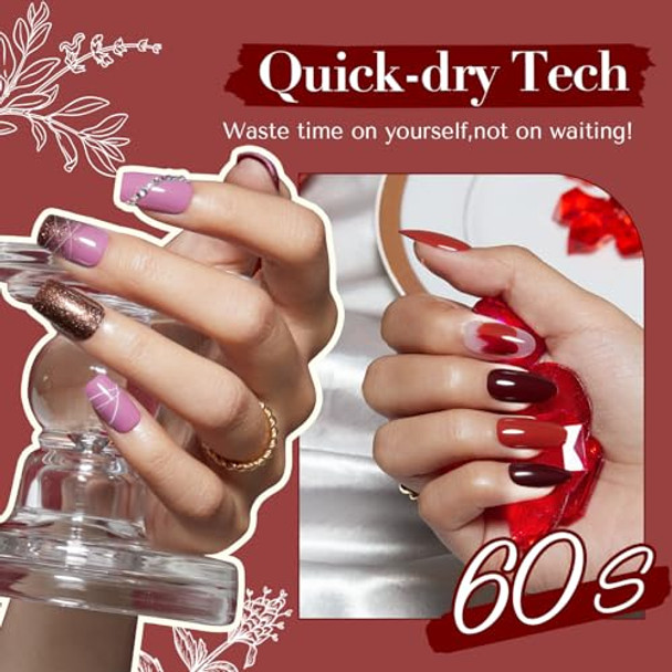 Azurebeauty Nail Polish Set 4 Colors Fall Reddish Brown Glitter Gold Purple Quick Dry Natural Nail Lacquer Strengthening Treatment Kit With Top Coat Diy Salon At Home