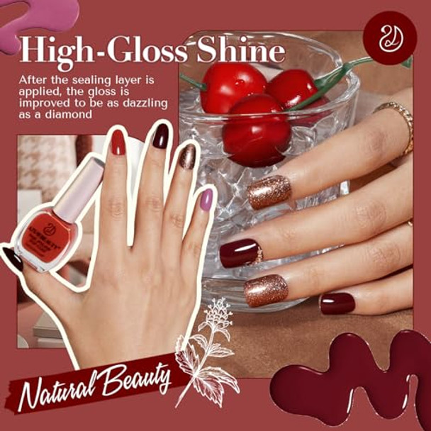 Azurebeauty Nail Polish Set 4 Colors Fall Reddish Brown Glitter Gold Purple Quick Dry Natural Nail Lacquer Strengthening Treatment Kit With Top Coat Diy Salon At Home