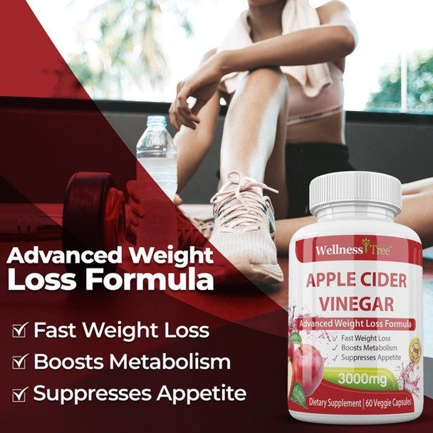 High Strength Raw Apple Cider Vinegar Capsules 3000mg Pure Weight Losss and Detox 60 caps USA