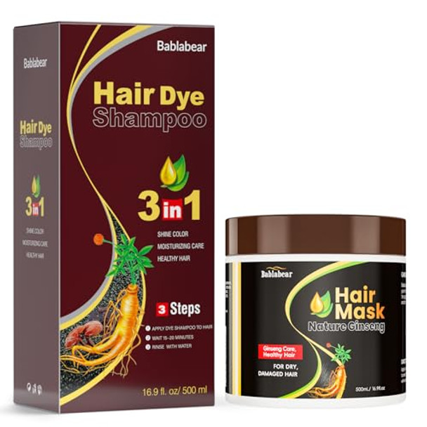 Bablabear Chestnut Brown Hair Dye Shampoo And Hair Mask Set.