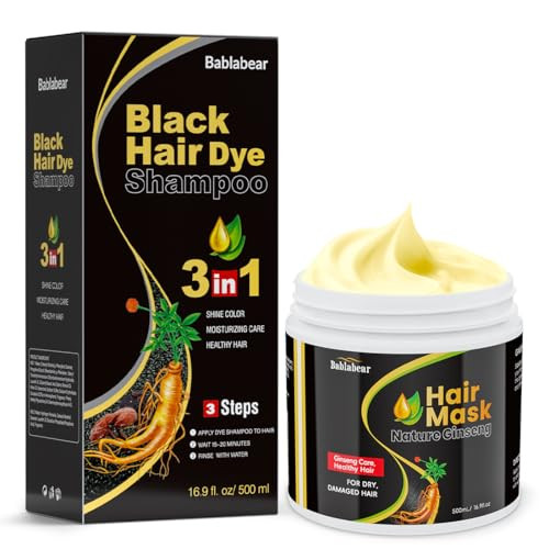 Bablabear Black Hair Dye Shampoo And Hair Mask Set.Effectively Covers Grey Hair And Repairs Damaged Hair.