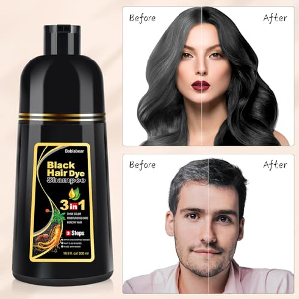 Bablabear Black Hair Dye Shampoo And Hair Mask Set.Effectively Covers Grey Hair And Repairs Damaged Hair.