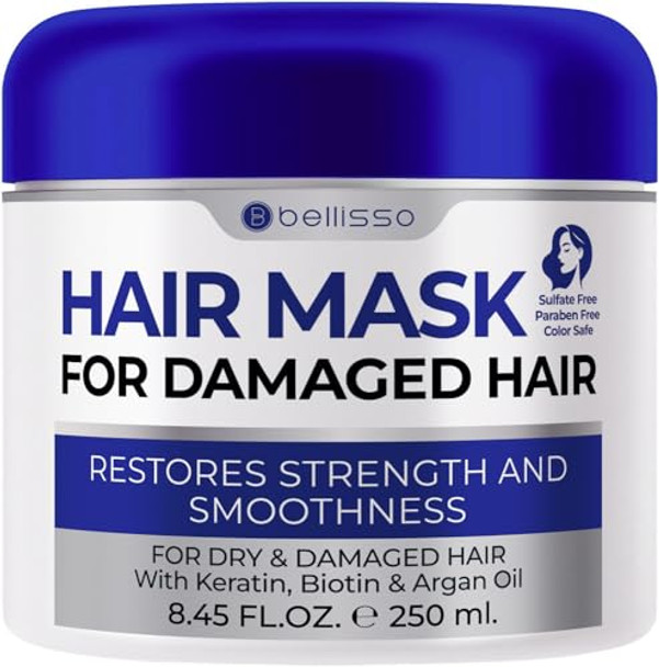 Bellisso Hair Mask For Damaged Hair - Deep Conditioning And Moisturizing Repair Treatment For Dry Split Ends And Breakage - Hydrating Moisturizer Products For Women And Men - 8.45 Fl Oz
