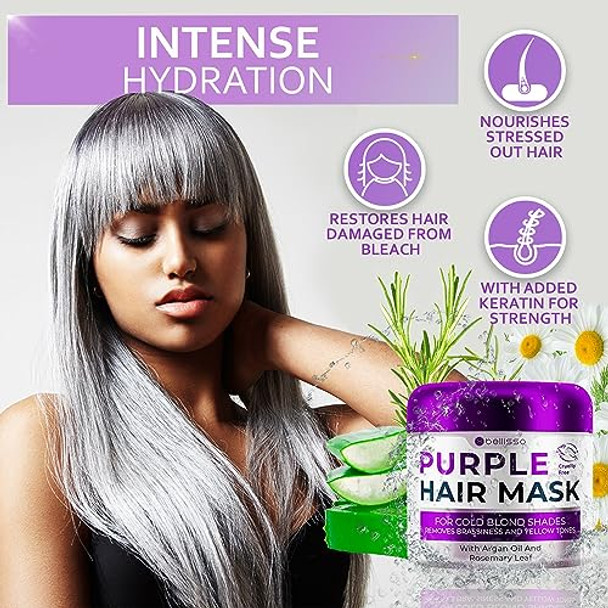 Bellisso Purple Hair Mask - Deep Conditioner And Toner For Blonde Brassy Hair - Hydrating Repair And After Bleach Treatment For Damaged And Dry Hair - Moisture Conditioning For Bleached Women And Men