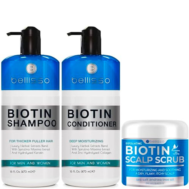 Bellisso Biotin Shampoo And Conditioner Set And Biotin Scalp Scrub