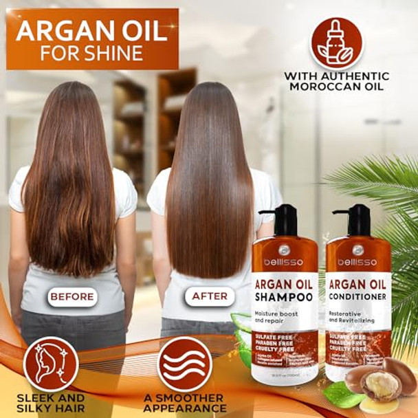Bellisso Moroccan Argan Oil Shampoo And Conditioner Set And Argan Oil Conditioner