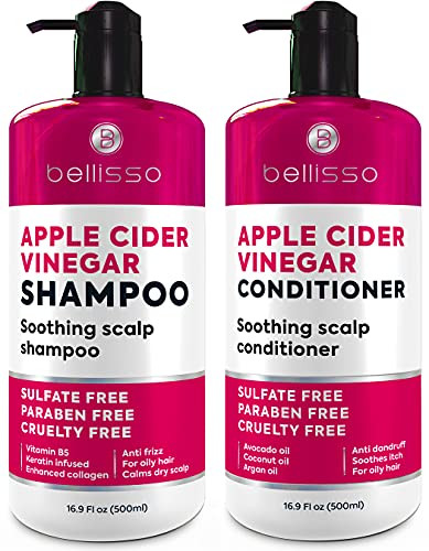 Bellisso Apple Cider Vinegar Shampoo And Conditioner Set With Natural Ingredients Sulfate  Paraben  Ideal For Oily Hair Soothing And Nourishing 8 Ounces Each