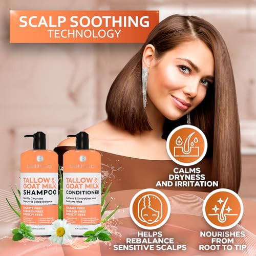 Beef Tallow Shampoo And Conditioner Set With Goat Milk - Sulfate  Moisture For Women And Men - For Dry Itchy Scalp - Hydrating Thickening Volume Care For Thinning Hair - 16.9 Fl Oz (Pack Of 2)