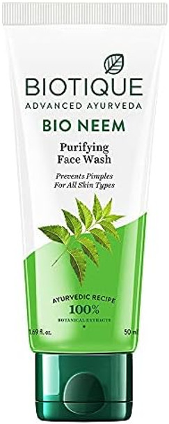 Biotique  Bio Neem Purifying Face Wash Fresh-Foaming 100% Soap- Antibacterial Prevent Pimples Cleansing Gel (50Ml X 2 Pack)