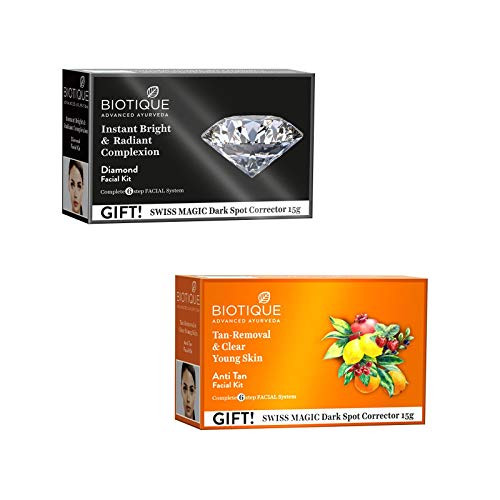 Biotique Combo Pack Of Diamond Facial Kit For Instant Bright And Radiant Complexion With Anti-Tan Facial Kit For Tan Removal And Clear Young Skin