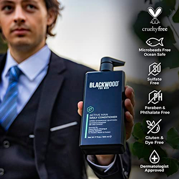 Blackwood For Men - Active Man Daily Conditioner (17 Oz) Thickening Shampoo (17 Oz) & X-Punge Foaming Face Wash (4.55 Oz) - Vegan Natural Hair Care To Combat Hair Loss & Dandruff. Sulfate- Par
