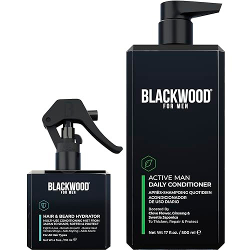 Blackwood For Men Hair & Beard Hydrator Spray (4Oz) + Active Man Daily Conditioner (17Oz) Bundle - Vegan & Natural Leave-In Conditioner - Sulfate  Paraben  & Cruelty