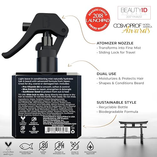Blackwood For Men Hair & Beard Hydrator Spray (4Oz) + Active Man Daily Conditioner (17Oz) Bundle - Vegan & Natural Leave-In Conditioner - Sulfate  Paraben  & Cruelty