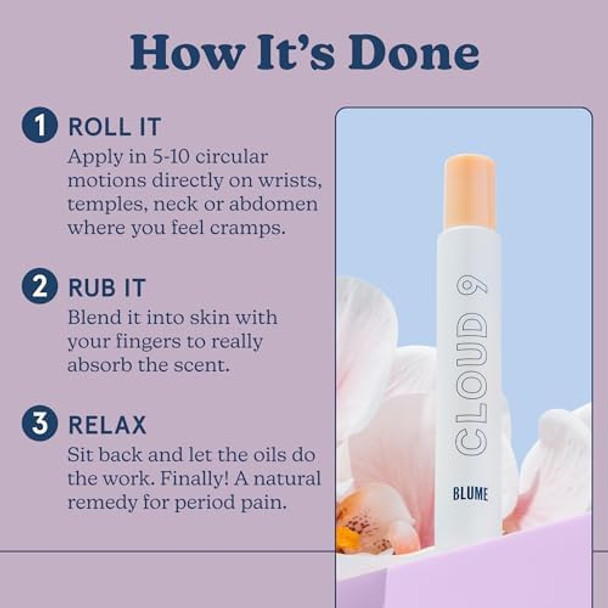 Blume Cloud 9 Cramp Relief Oil - Essential Oil Roller For Period Relief Cramps Cravings & Bloating - Infused With Clary Sage Peppermint & Bergamot - Suitable For All Skin Types (9Ml)