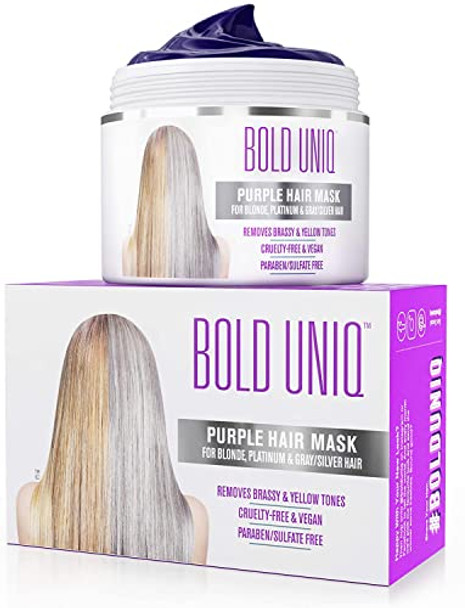 Bold Uniq Purple Hair Mask For Blonde Platinum Bleached Silver Gray Ash & Brassy Hair & Boldplex 5 Bond Strengthening Protein Conditioner - Remove Yellow Tones And Condition Dry Damaged Hair