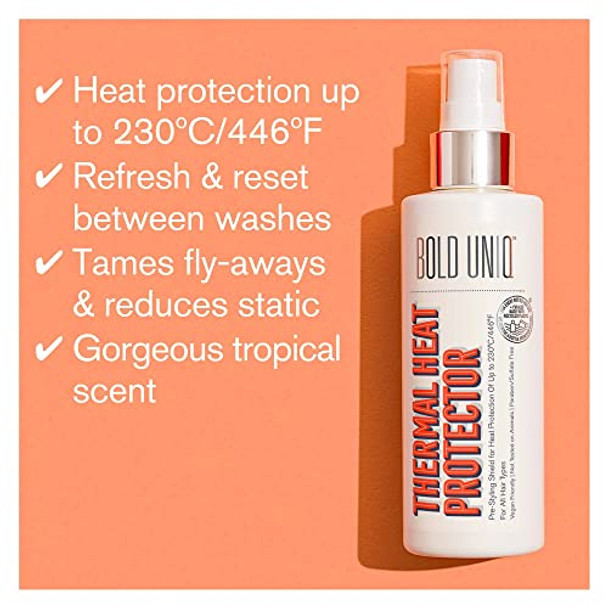 Bold Uniq Heat Protectant Spray For Hair & Purple Shampoo Bundle. Thermal Protector Up To 450ºF. Eliminates Brassy Tones From Blonde Platinum Ash Silver & Gray Hair. Sulfate-