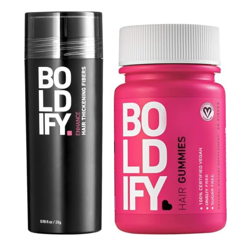 Hair Fibers (Dark Brown) + Biotin Gummies: Boldify Conceal & Glow Bundle: Undetectable & Natural For Men & Women Vegan & Sugar