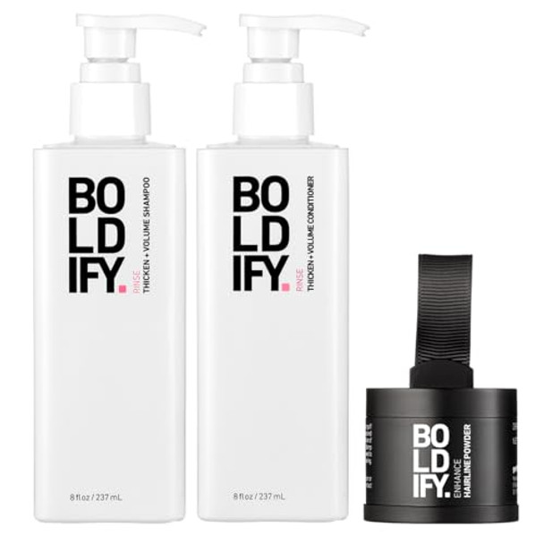 Boldify Hairline Powder (Auburn) + Shampoo + Conditioner: Boldify Bundle: Root Touchup Hair Loss Powder And Natural Volumizing Shampoo And Conditioner For Fine Hair.