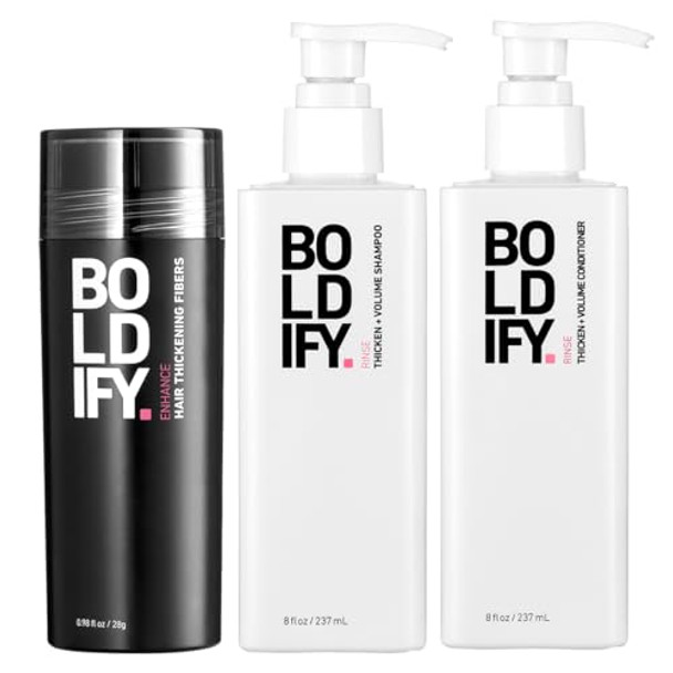 Boldify Hair Fiber + Shampoo + Conditioner: Thicken & Nourish Bundle For Men & Women (Dark Brown28G)