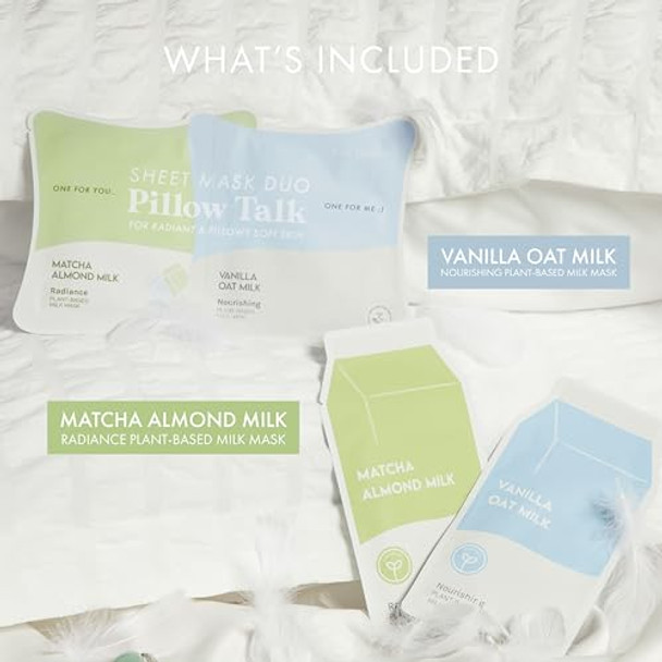 Esw Beauty Pillow Talk Face Mask Duo – Soothing & Nourishing Skincare Set – Includes Matcha Almond Milk & Vanilla Oat Milk – Vegan Cruelty- Clean Skincare For Radiant Calm Skin