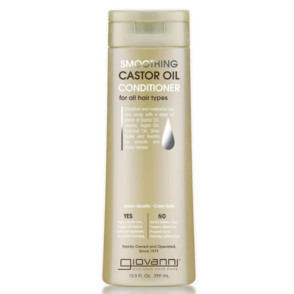 Giovanni Smoothing Castor Oil Conditioner - All Hair Types Moisturize Hair & Scalp Hydrate & Tame Frizz Jojoba Argan Oil Coconut Oil Shea Butter Keratin - 13.5 Oz