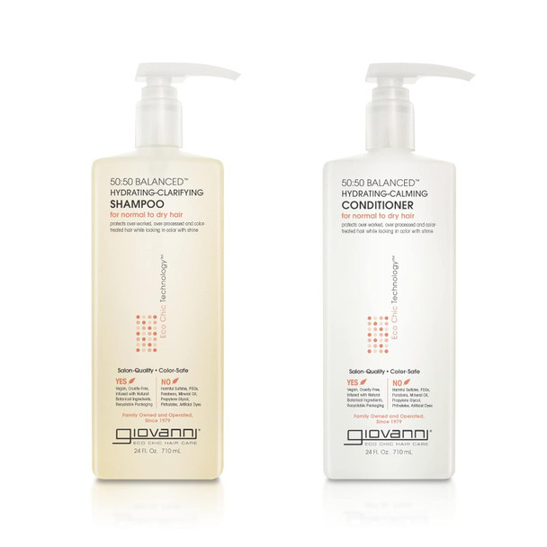 Giovanni 50:50 Balanced Shampoo & Conditioner Set - Hydrating Clarifying & Calming To Clean & Moisturize For Over-Processed Hair Salon Quality No Parabens Cruelty  Color Safe - 24 Oz Each