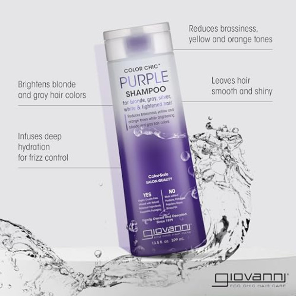 Giovanni Color Chic Purple Shampoo For Blonde Gray Silver White & Bleached Hair - Reduces Brass Yellow & Orange Tones Adds Shine Vegan Cruelty  Lauryl & Laureth Sulfate  - 13.5 Fl Oz Giovanni Color Chic Purple Shampoo For Blonde Gray Silver White & Bleached Hair - Reduces Brass Yellow & Orange Tones Adds Shine Vegan Cruelty  Lauryl & Laureth Sulfate  - 13.5 Fl Oz