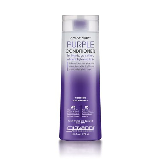 Giovanni Color Chic Purple Conditioner For Blonde Gray Silver White & Bleached Hair - Reduces Brass Yellow & Orange Tones Adds Shine Vegan Cruelty  - 13.5 Fl Oz Giovanni Color Chic Purple Conditioner For Blonde Gray Silver White & Bleached Hair - Reduces Brass Yellow & Orange Tones Adds Shine Vegan Cruelty  - 13.5 Fl Oz
