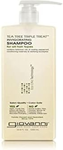 Giovanni Tea Tree Triple Treat Invigorating Shampoo 33.8 Oz. (Liter) - Cooling Peppermint Eucalyptus Rosemary Helps Dry Flaking Scalp Lauryl And Laureth Sulfate  Paraben