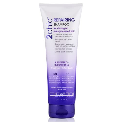 Giovanni 2Chic Ultra-Repairing Shampoo - For Damaged Over-Processed Hair Helps Restore Hair'S Natural Elasticity Blackberry & Coconut Oil Argan Shea Butter Color Safe - 8.5 Oz