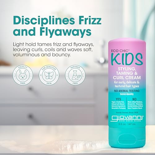 Giovanni Eco Chic Kids Styling Taming & Curl Cream - Kids Curl Cream Kids Curly Hair Products Curl Cream For Curly Hair Kids For Curly Delicate And Textured Hair Types Salon Quality - 5 Fl Oz