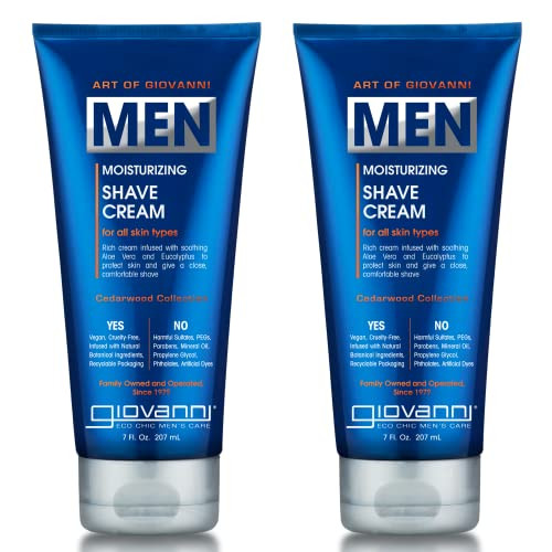 Giovanni Men'S Moisturizing Shave Cream - Aloe Vera Eucalyptus Hydrates Protects & Nourishes Prevents Irritation Men'S Cedarwood Collection For All Skin Types Vegan-Friendly - 7 Oz (Pack Of 2)