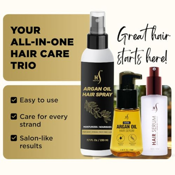 Herstyler Argan Oil Hair Serum 2 Fl Oz Argan Oil Hair Mask 9.46 Fl Oz Hair Shine Spray 6.76 Fl Oz - Hair Care Set Of 3