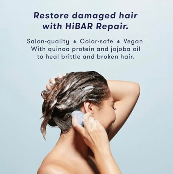 Hibar Bundle - Repair Shampoo & Conditioner Set + Travel Pouch - For Damaged Broken Brittle Hair - Quinoa Protein & Jojoba Oil - Plastic Soap Paraben & Sulfate- -Color Safe & Vegan -2 Bars