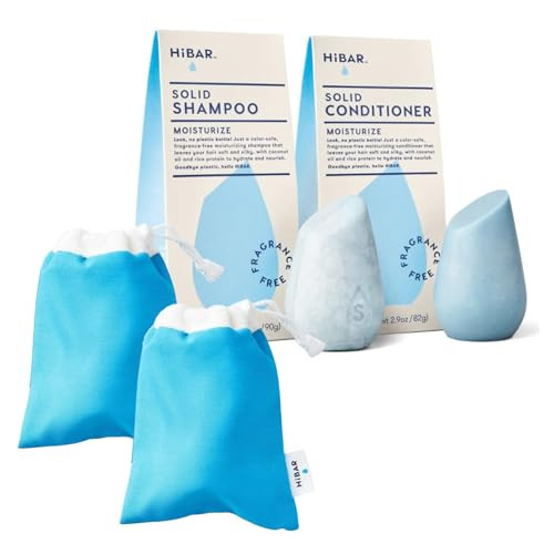 Hibar Bundle - Moisturize Fragrance- Shampoo & Conditioner Set + Travel Pouch - For Dry Frizzy Hair -Coconut Oil & Vitamin B5 -Plastic Soap Paraben & Sulfate- -Color Safe & Vegan -2 Bars