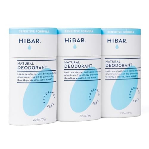 Hibar Sensitive Deodorant 3-Pack - Unscented Natural Deodorant For Sensitive Skin - Aluminum- Baking Soda- Cruelty- Travel-Friendly Size With Easy Push-Up Applicator