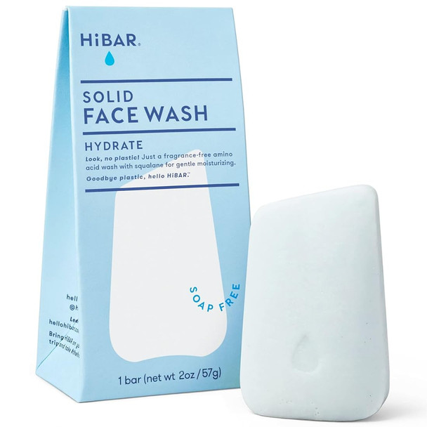 Hibar - Hydrate Face Wash Bar - Solid Face Wash - Hydrating & Moisturizing - With 12 Unique Amino Acids - Safe For Daily Use & Sensitive Skin - Plastic Paraben & Soap- - Vegan - 1 Bar