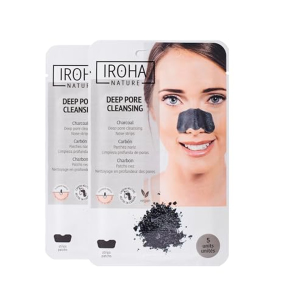 Iroha Nature Nose Strips To Remove Blackheads (10 Strips - Pack Of 2)  100% Natural Charcoal Aloe Vera & Allantoin  Deep Cleansing  Antioxidant Action