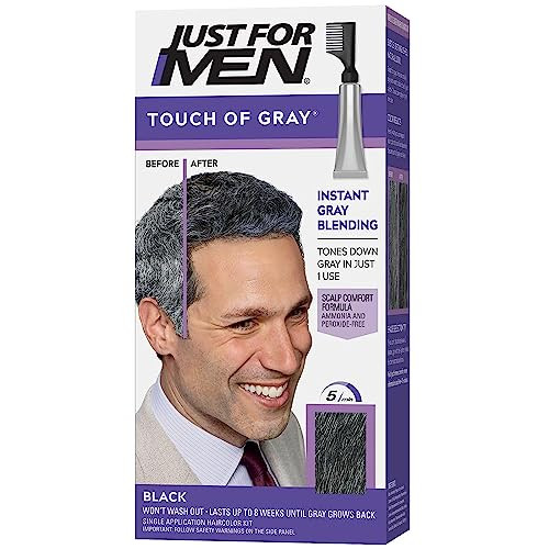Just For Men Touch Of Gray Mens Hair Color Kit With Comb Applicator & Easy Comb-In Color Mens Hair Dye Easy No Mix Application With Comb Applicator - Real Black A-55 Pack Of 1
