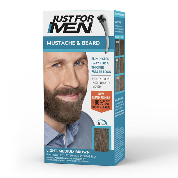 Just For Men Mustache & Beard Beard Coloring For Gray Hair With Brush With Keratin Biotin Aloe And Coconut Oil For Healthy Facial Hair - Medium Brown M-35 Pack Of 1 (Packaging May Vary)