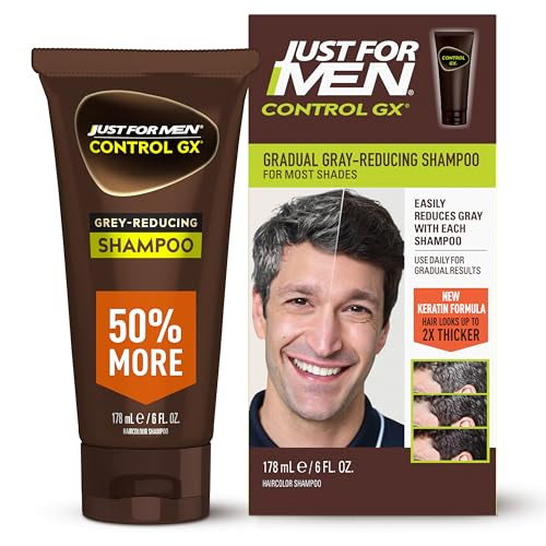 Just For Men Control Gx Grey Reducing Shampoo Gradual Hair Color With Keratin For Stronger Thicker And Healthier Looking Hair 6 Fl Oz - Pack Of 1