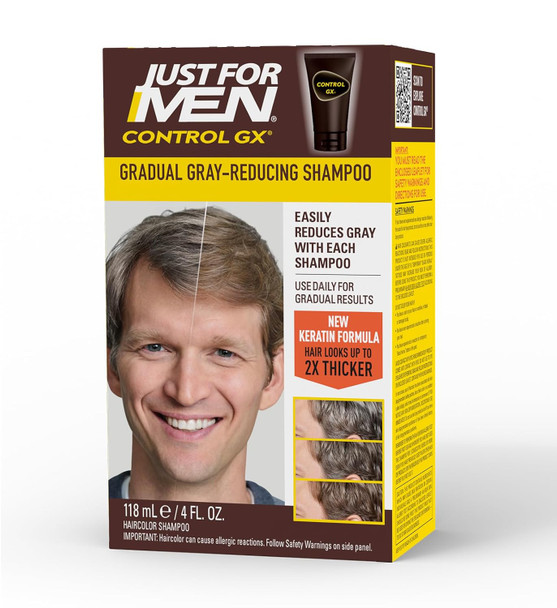 Just For Men Shampoo Control Gx Grey Reducing For Lighter Shades Of Hair Blonde To Medium Brown Gradual Hair Color With Keratin 4 Fl Oz - Pack Of 3 (Packaging May Vary)