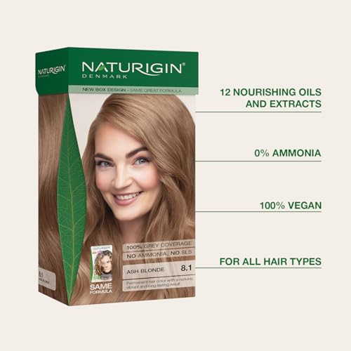 Naturigin Permanent Hair Color 8.1 Ash Blonde Ammonia  100% Gray Coverage Nourishing Natural Formula For All Hair Types Long-Lasting Vegan & Cruelty- 1 Pack